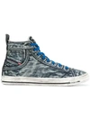 Diesel Washed Out High Top Sneakers In Blue