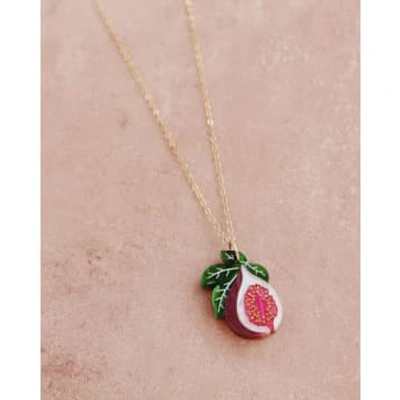 Wolf & Moon Fig Necklace In Pink