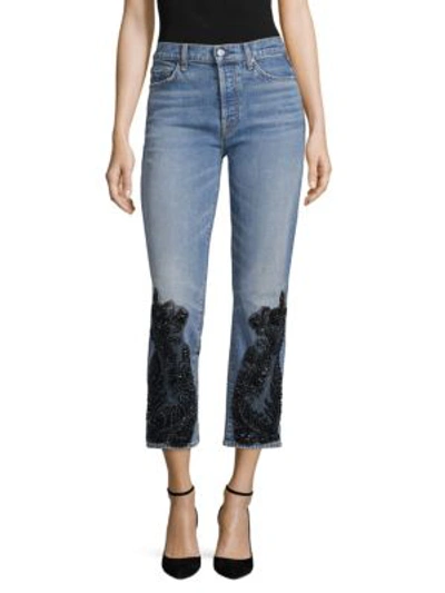 7 For All Mankind Edie Embellished Faded Straight-leg Jeans In Salt Sky
