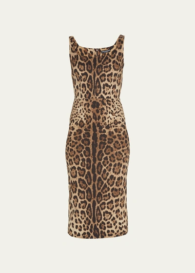 Dolce & Gabbana Leopard-print Slim Midi Dress In Multi