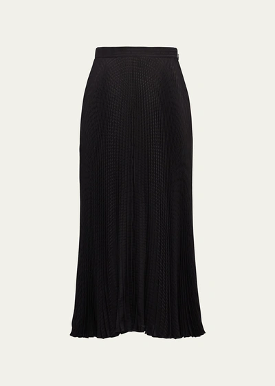 Prada Crepe De Chine Pleated Midi Skirt In Black