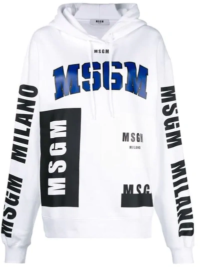 Msgm Front Printed Logo Hoodie - White