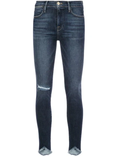 Frame Distressed Effect Skinny Jeans In Blue