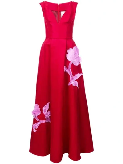 Carolina Herrera Floral V-neck Gown In Red