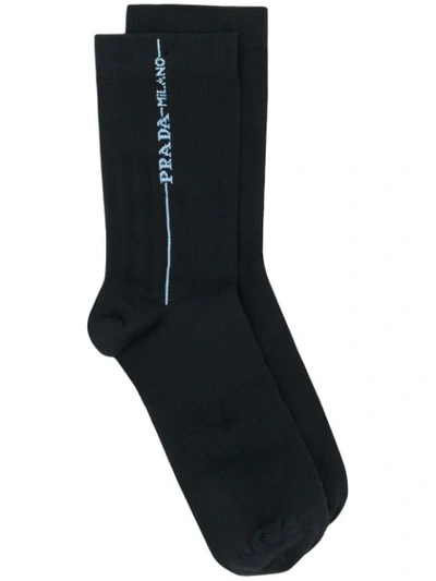 Prada Logo Printed Socks In Black