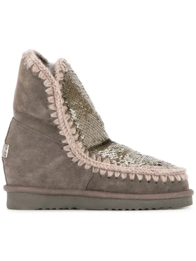Mou Sequinned Snow Boots In Brown