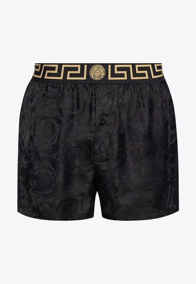 Versace Barocco Jacquard Boxer Shorts In Black