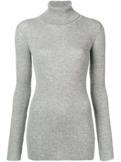Iris Von Arnim Ribbed Knit Roll Neck Sweater - Grey