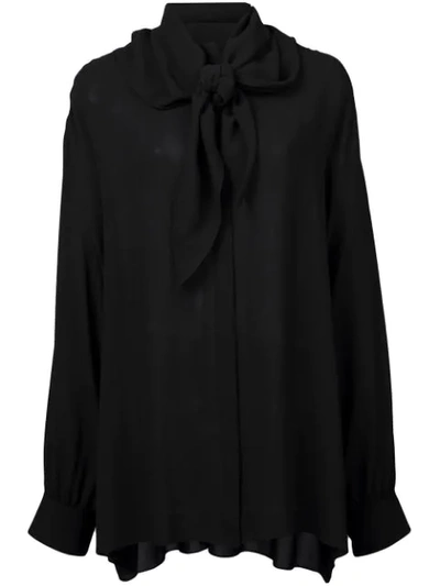 The Row Rudi Oversized Pussy-bow Silk-crepe Blouse In Black