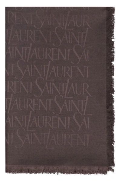 Saint Laurent Wool And Silk Scarf In Brown