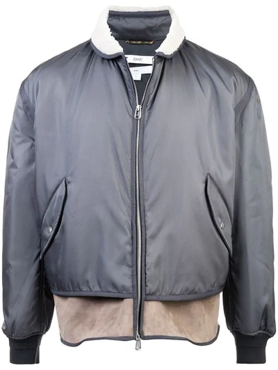 Oamc Shearling-collar Shell Bomber Jacket In Grey