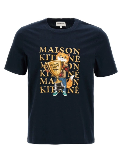 Maison Kitsuné "fox Champion" Cotton T-shirt In Blue