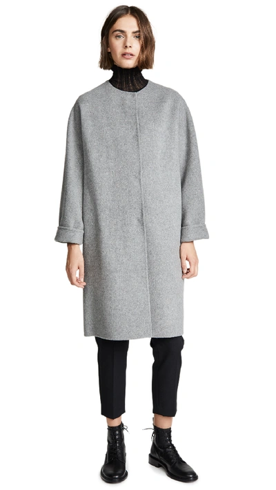 Theory Rounded Wool-blend Coat In Medium Grey Melange