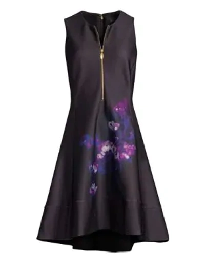 Dkny New York Print Detail Fit-and-flare Dress In Lapis/black