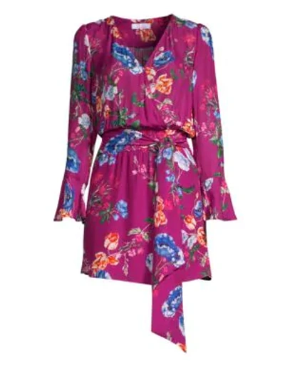 Parker Amanda Bell Sleeve Floral Wrap Dress In Plum
