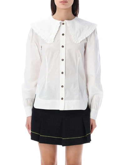 Ganni Poplin Shirt In White