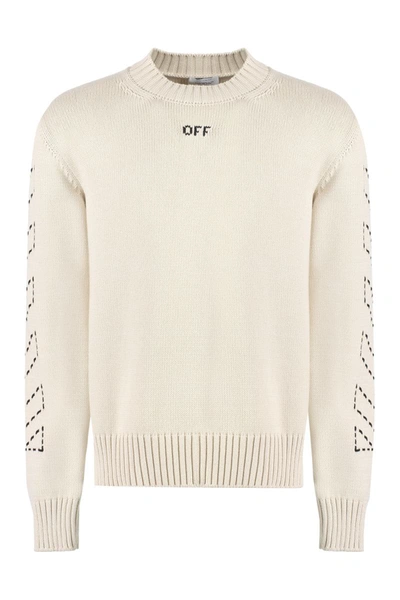 Off-white Cotton Blend Crew-neck Sweater In Beige