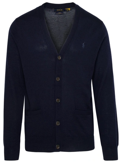 Polo Ralph Lauren Blue Wool Cardigan In Navy