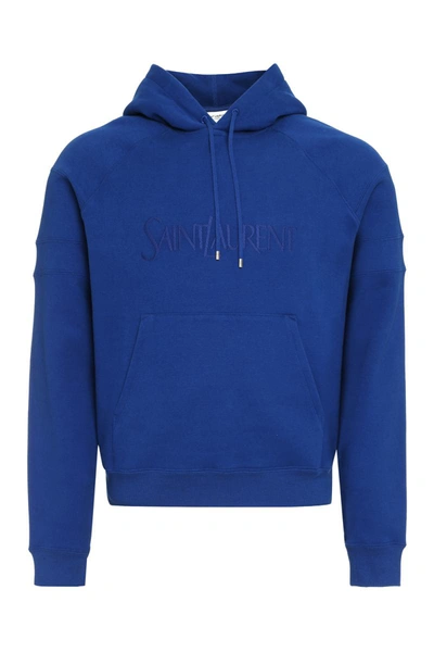 Saint Laurent Cotton Hoodie In Blue