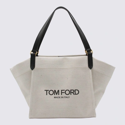 Tom Ford Rope And Black Canvas And Leather Tote Bag In Rope/black