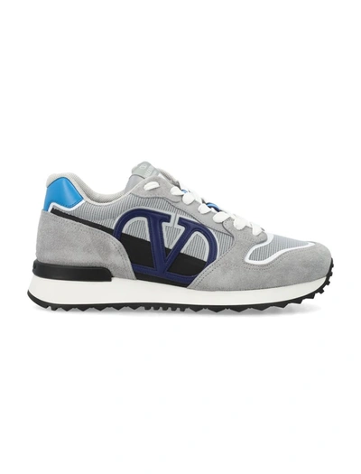 Valentino Garavani V-logo Trainers In Grey/light Blue