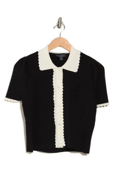Laundry By Shelli Segal Scallop Detail Sweater In Black