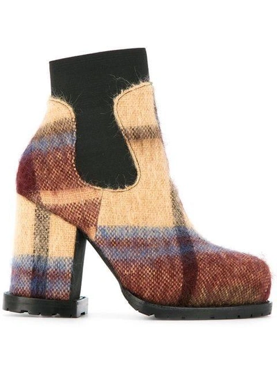 Sacai Checked Ankle Boots In Brown