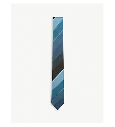 Paul Smith Diagonal Stripe Silk Tie In Blue