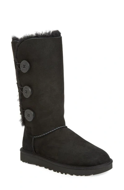 Ugg Bailey Button Triplet Shearling Mid Calf Boots In Black Suede