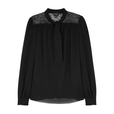 Giambattista Valli Black Lace-trimmed Georgette Blouse