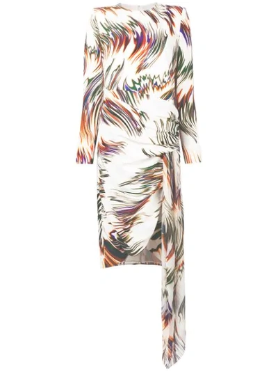 Givenchy Wave Pattern Asymmetrical Silk Marocain Dress In Ecru