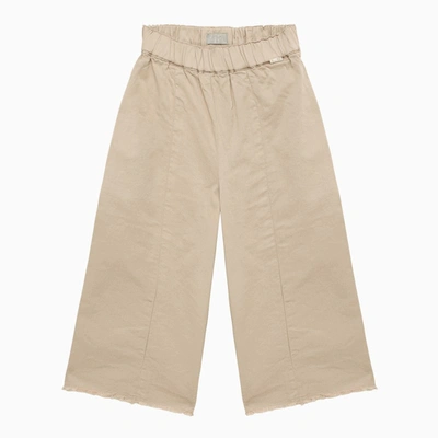 Il Gufo Kids' Oatmeal Cotton Wide Trousers In Beige