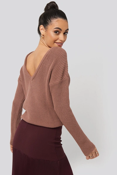 Na-kd Knitted Deep V-neck Sweater - Pink In Dusty Dark Pink