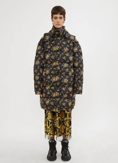 Gucci Floral Bouquets Puffer Coat In Black