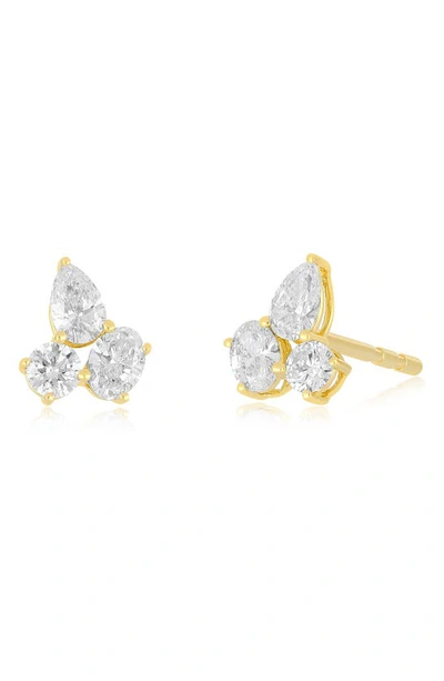 Ef Collection Triple Diamond Cluster Stud Earrings In 14k Yellow Gold