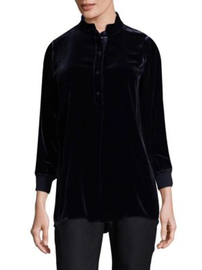 Lafayette 148 Declan Velvet Blouse In Raisin