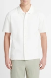 Vince Variegated Jacquard Knit Short Sleeve Button-up Shirt In Off White