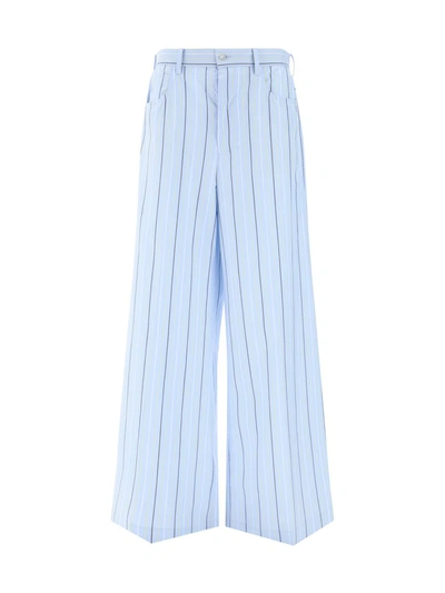 Marni Striped Cotton Palazzo Trousers In Light Blue