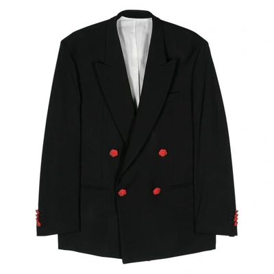 Canaku Double-breasted Crepe Blazer In Black