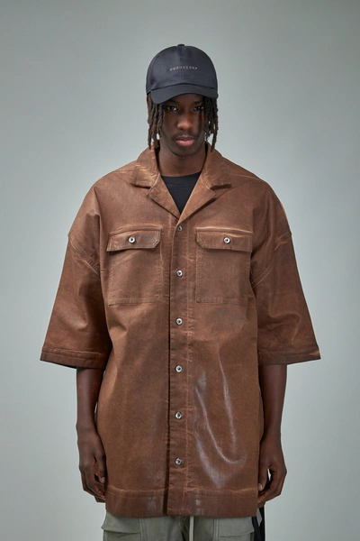 Rick Owens Drkshdw Magnum Tommy Waxed Shirt In Brown