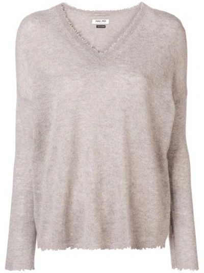 Max & Moi Cashmere Frayed V-neck Sweater - Neutrals