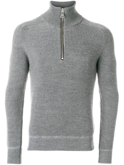 Ami Alexandre Mattiussi Funnel Neck Fisherman's Rib Sweater In Grey