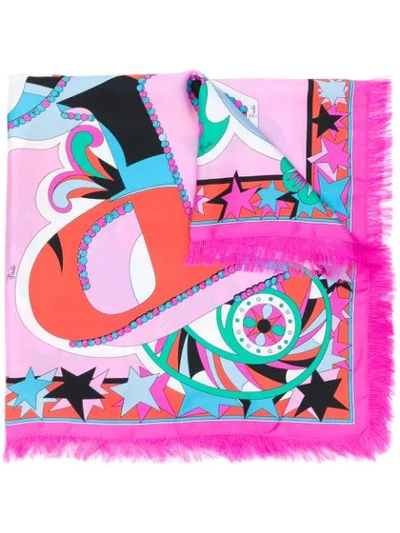 Emilio Pucci Logo Printed Silk Scarf In Pink