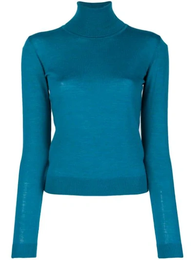 Emilio Pucci Roll Neck Long Sleeved Knit Top In Blue