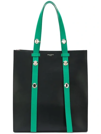 Emilio Pucci Colorblocked Leather Strap Tote Bag In Black