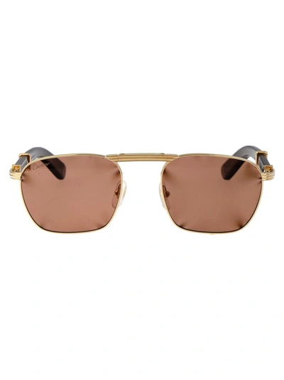 Cartier Ct0428s Sunglasses In 001 Gold Burgundy Brown