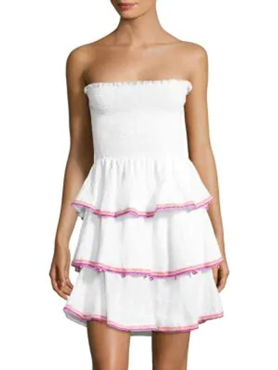 Pitusa Samba Strapless Ruffled Dress In White