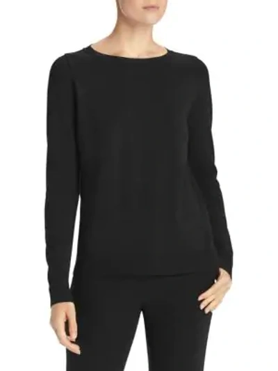 Lafayette 148 Matte Crepe Crewneck Sweater In Black