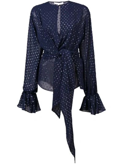 Jonathan Simkhai Sheer Metallic Wrap Blouse - Blue