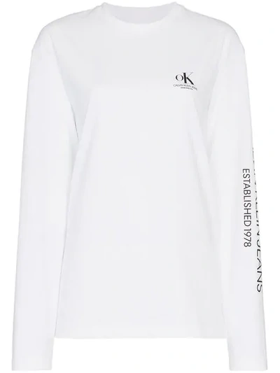 Calvin Klein Jeans Est.1978 Ok Logo Long Sleeved T In White